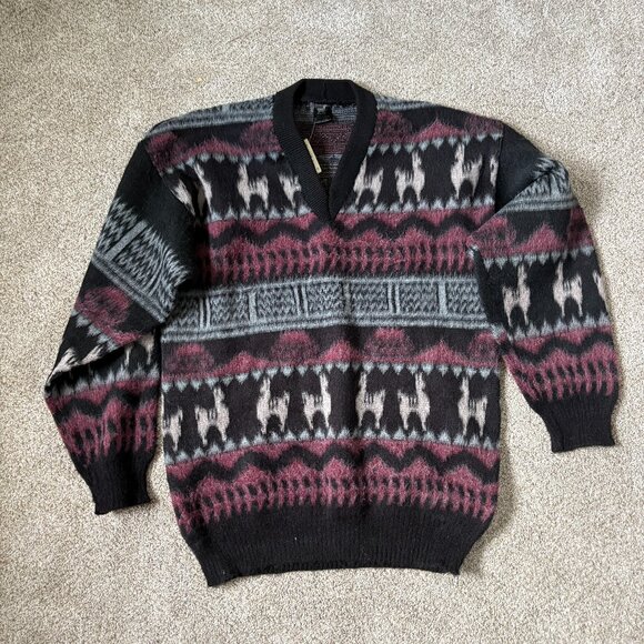 Vintage Tejidos Wool Angora Equador Aztec Llama Knitted Sweater NEW Handmade - Picture 1 of 16